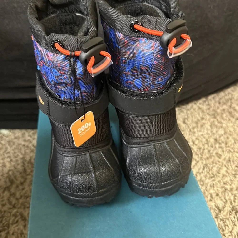 COLUMBIA Toddler Powderbug Plus II Print Snow Boot: BLACK/BLUE: NIB: SZ 4